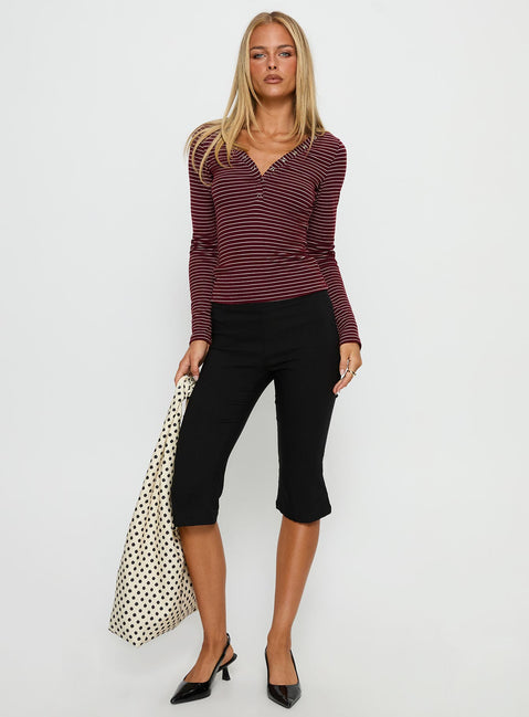 Georgeanna Button Up Long Sleeve Top Burgundy Stripe