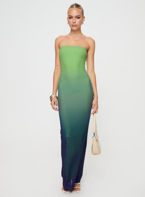 product Princess Polly Stolen Love Strapless Maxi Dress Blue / Green Ombre Tall Straight Neck 