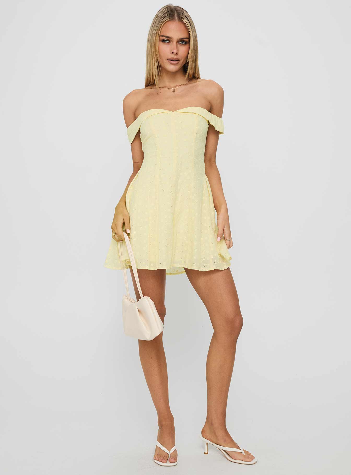rosebud broiderie off the shoulder mini dress Princess Polly Women's Rosebud Broderie Off the Shoulder Minidress - White