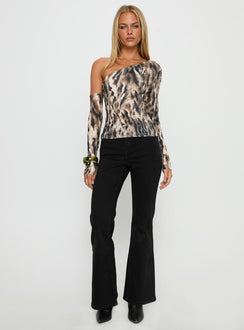 Evelene One Shoulder Long Sleeve Top Animal