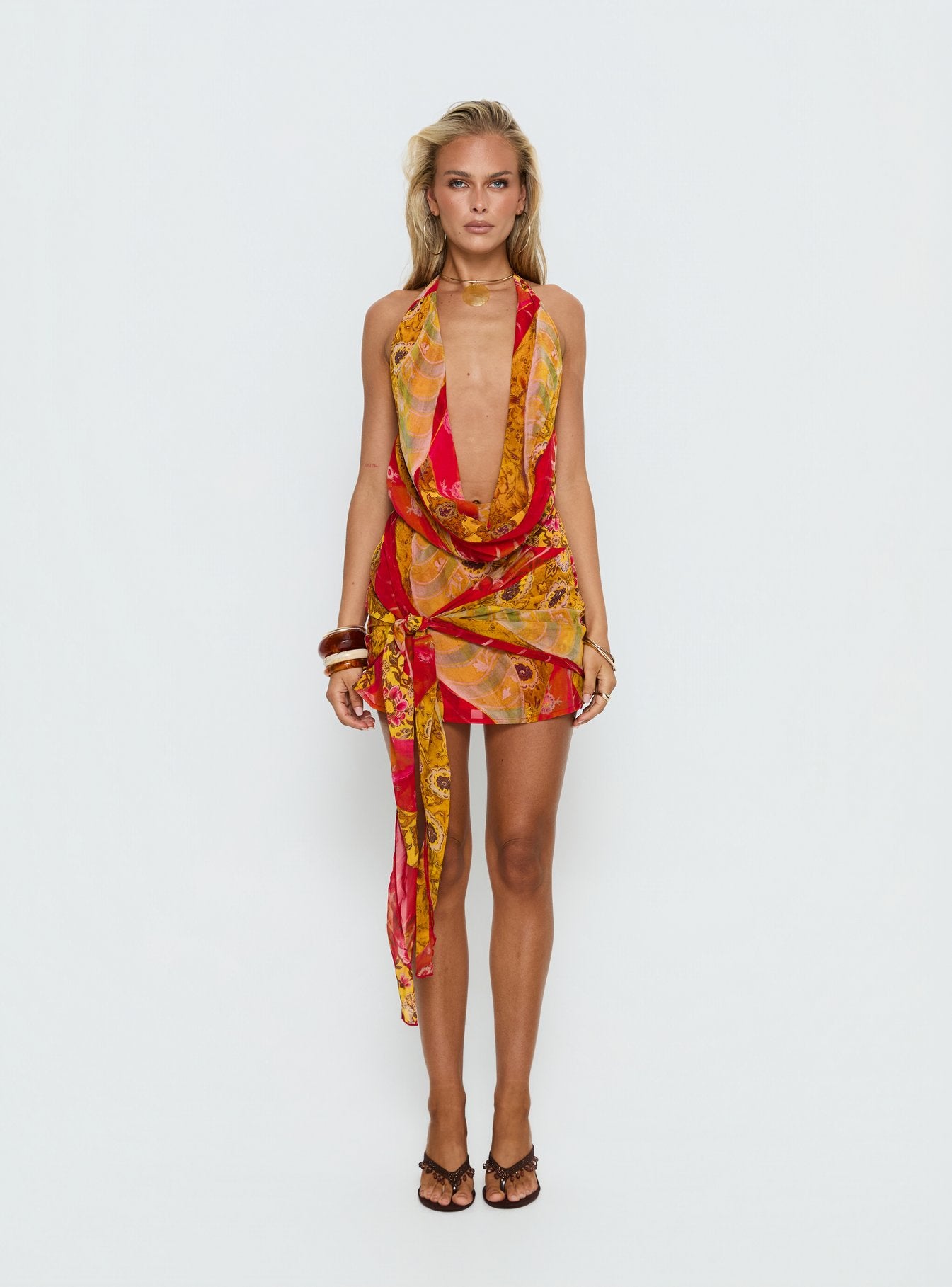 open lace back dress Snakepit Halter Plunge Mini Dress Paisley Splice