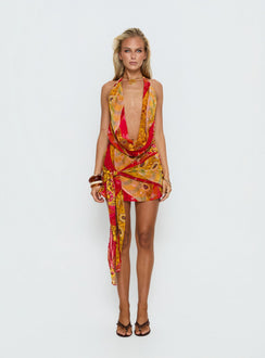 Snakepit Halter Plunge Mini Dress Paisley Splice