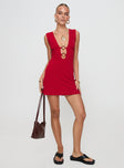 front view of model wearing Princess Polly Steward Mini Dress Red Tall Plunger 