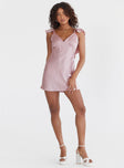Low back mini dress, v-neckline Frill sleeve, invisible zip fastening at side, slight ruching at bust