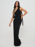 front view of model wearing Princess Polly Trail Blazer Asymmetrical Maxi Dress Black Asymmetric Neckline 