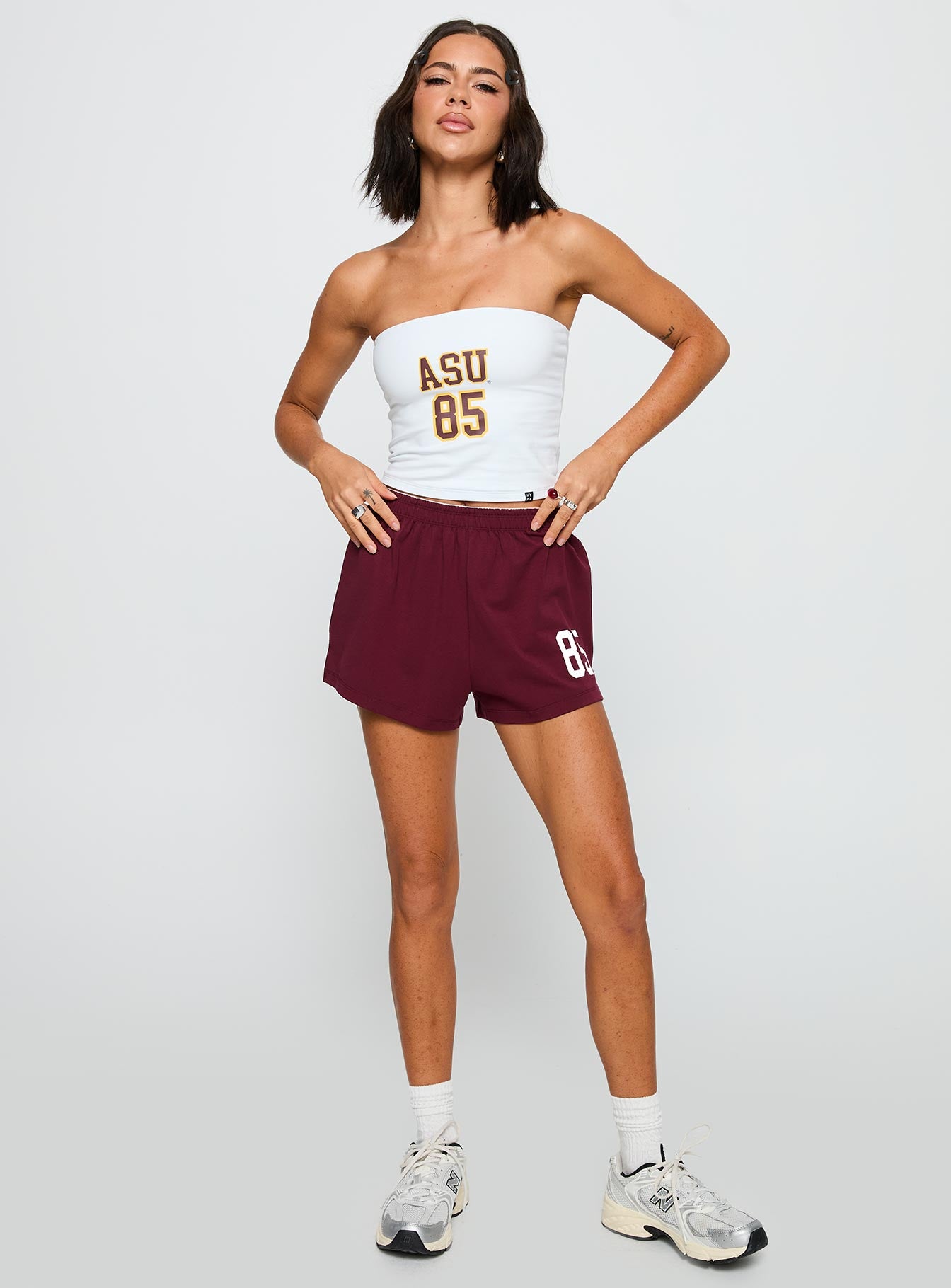 front view of model wearing Princess Polly ASU Tube Top White Sleeveless straight 