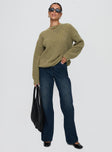 front view of model wearing Princess Polly South End Knit Sweater Khaki 