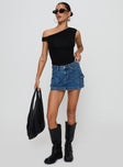   front view of model wearing Princess Polly Pacific Coast Denim Cargo Skirt Dark Wash Mini Skirts 