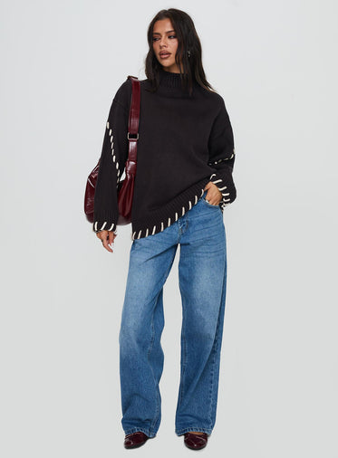 Leizure Turtleneck Knit Sweater Brown