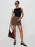   front view of model wearing Princess Polly Sabyna Tailored Mini Skirt Brown Mini Skirts 