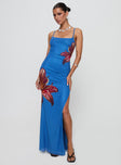 front view of model wearing Princess Polly Bespoke Maxi Dress Blue Square Neck 