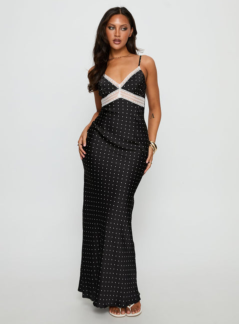 Inki Lace Maxi Dress | Black polka dot | Womens