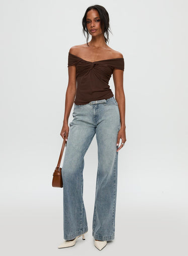 Suspiria Twist Off Shoulder Top Chocolate