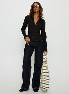 Liesel Shirred Long Sleeve Top Black