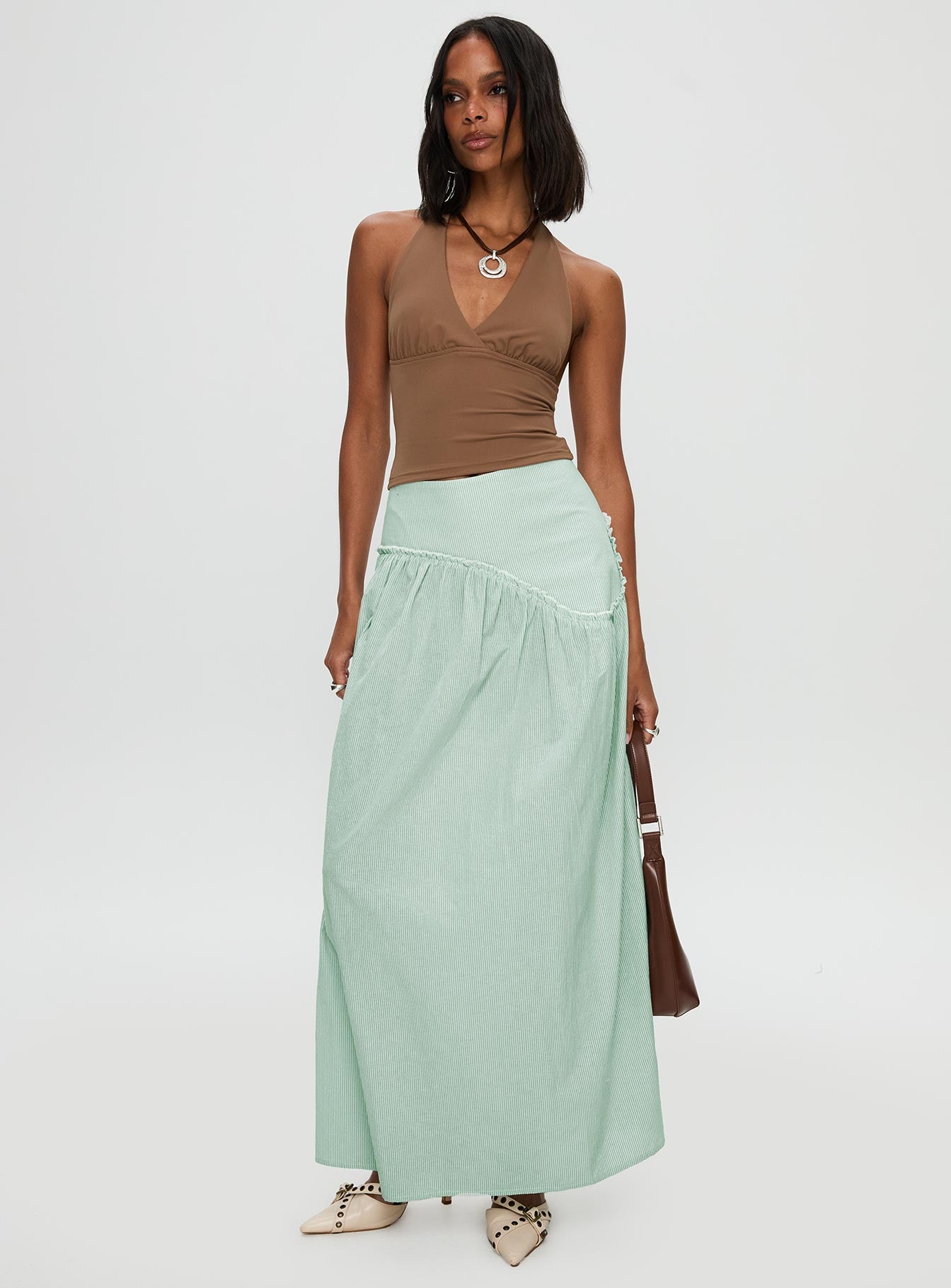 Yasemine Maxi Skirt Green / White | Princess Polly