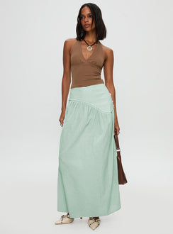   front view of model wearing Princess Polly Yasemine Maxi Skirt Green / White Maxi 