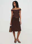   front view of model wearing Princess Polly Neleta Midi Skirt Brown 