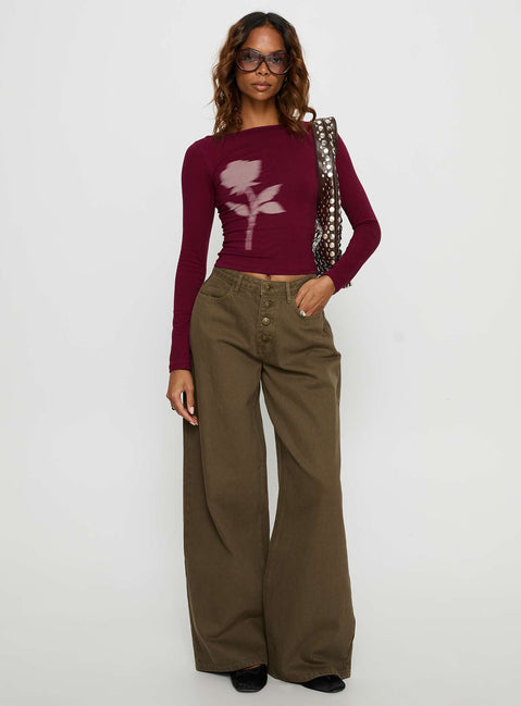 front view of model wearing Princess Polly Naylor Mid Rise Wide Leg Jeans Olive High Rise Jeans 