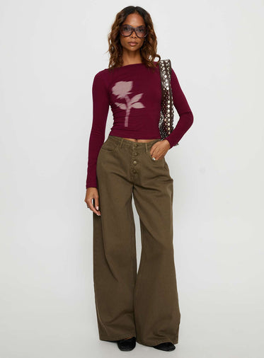 Naylor Mid Rise Wide Leg Jeans Olive