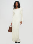 back view of model wearing Princess Polly Westy Knit Maxi Dress Cream Boat Neck 