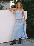   front view of model wearing Princess Polly Carmino Maxi Skirt Blue Check Midi Skirts 