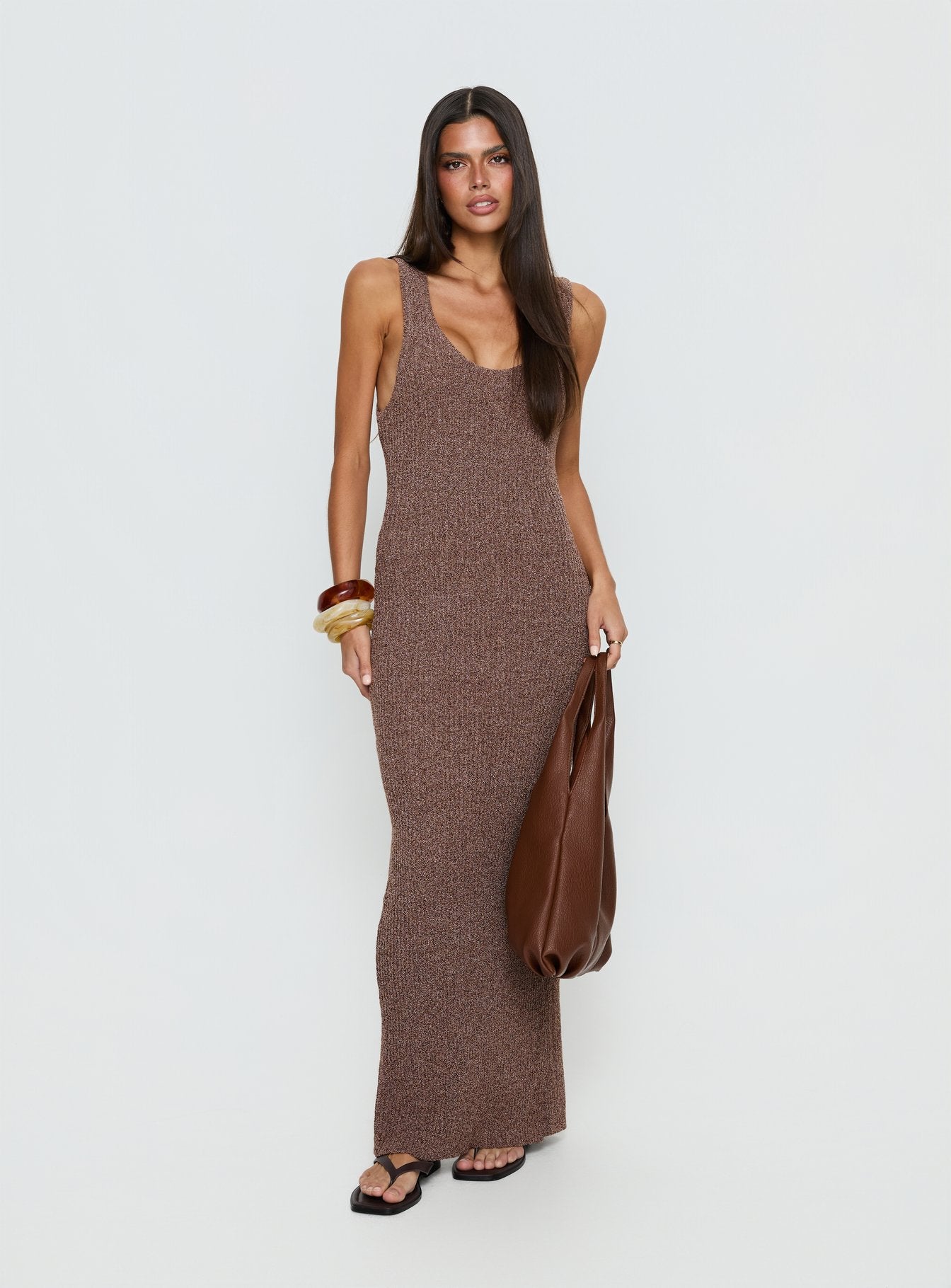 Imirisa Scoop Knit Maxi Dress Mocha | Princess Polly