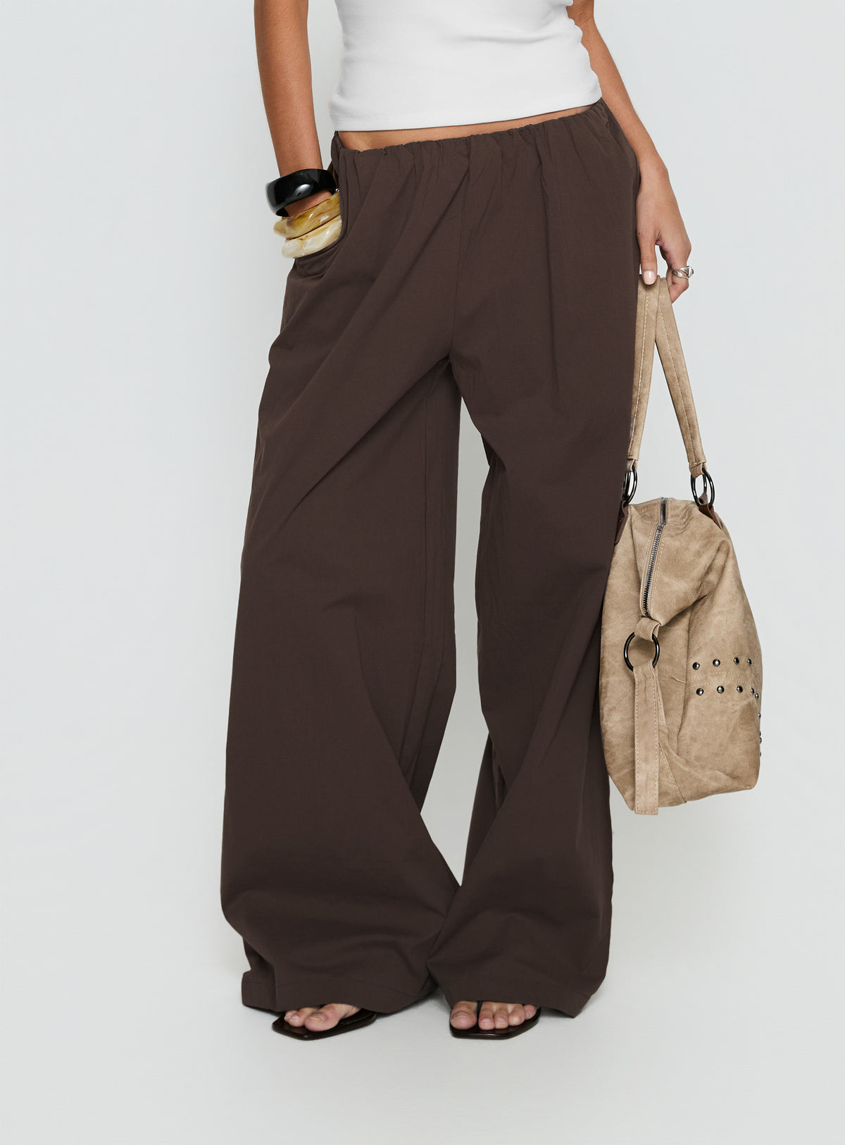 Lunea Concealed Waistband Pants Brown Petite