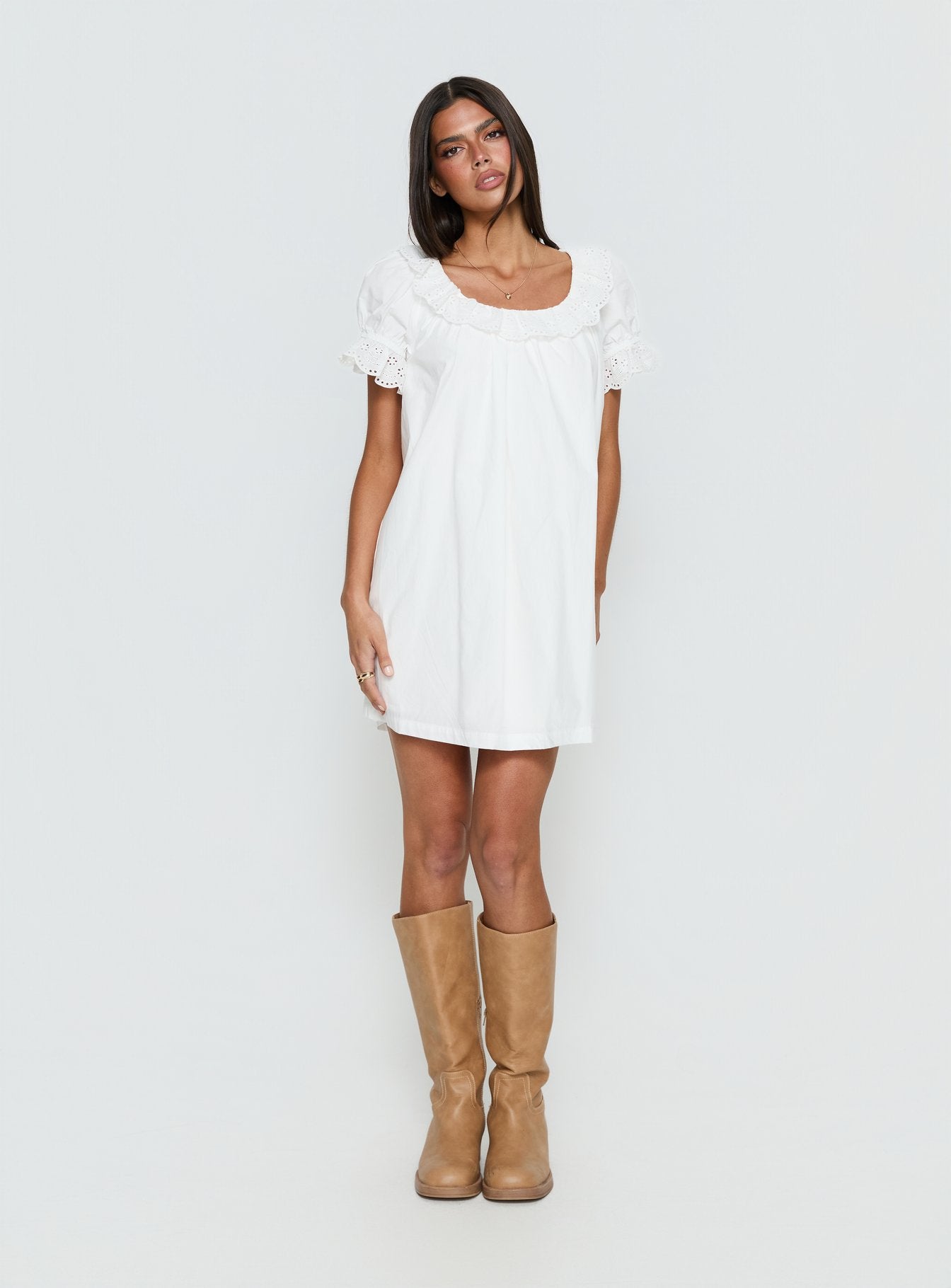 Trinka Frill Collared Mini Dress White | Princess Polly