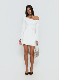 Adrietta Long Sleeve Off Shoulder Mini Dress White