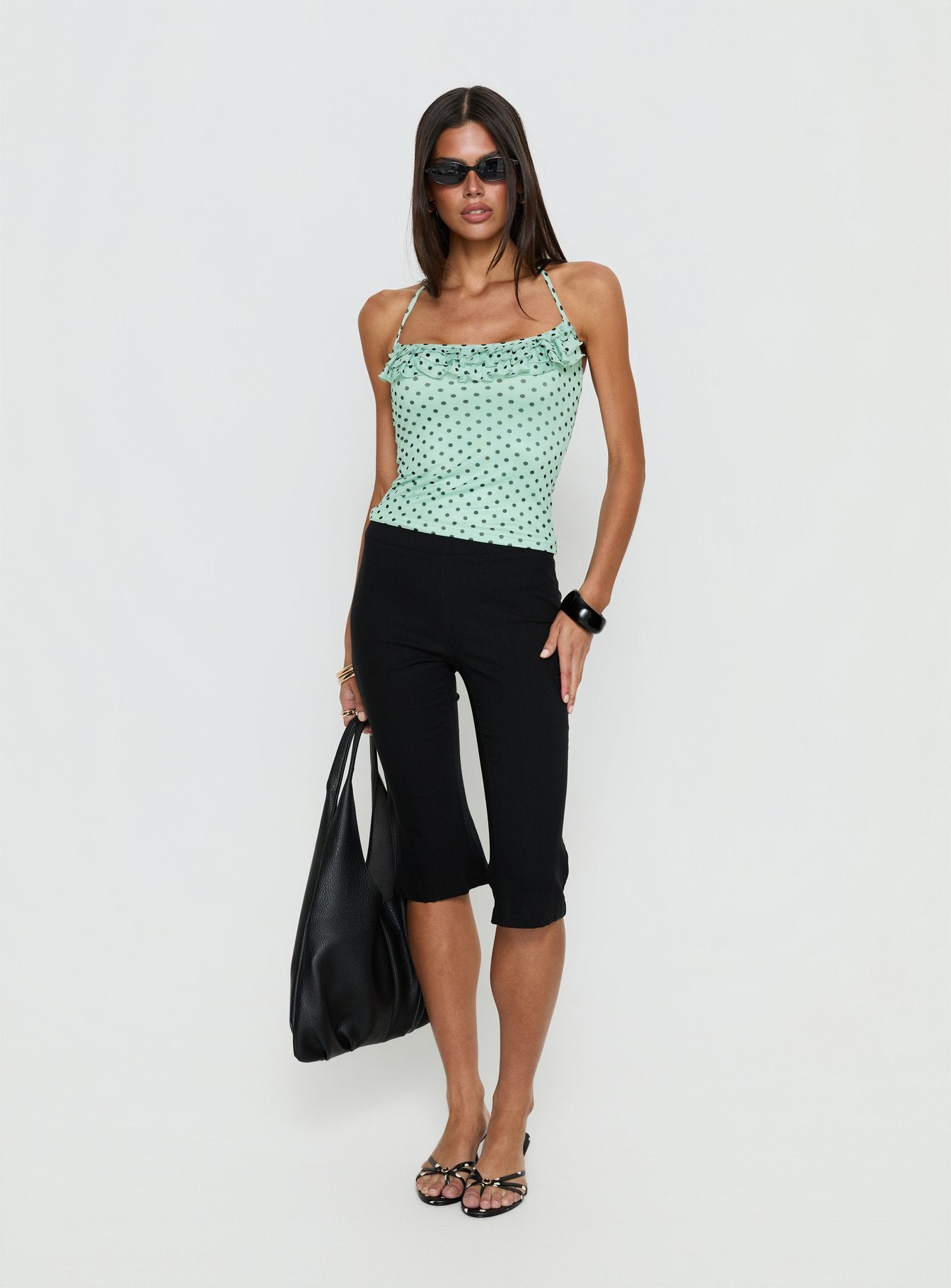 Days Of Summer Ruffle Top Mint Polka