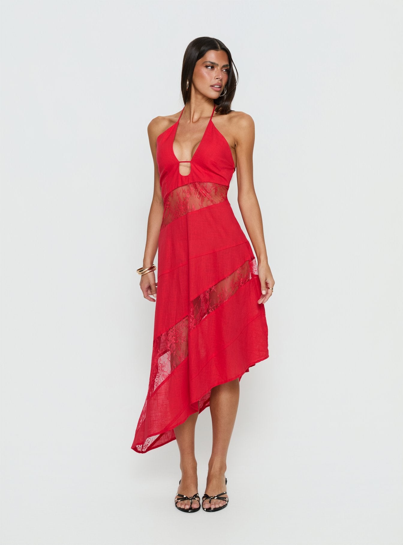 princess polly down with love asymmetric dress Moonlit Honey Asymmetrical Halter Jersey Midi Dress | Chocolate | Womens