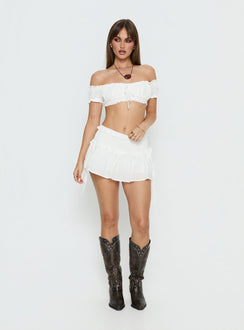 Corabel Off Shoulder Micro Crop Top White