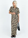 Matching checker print set, relaxed fit Button-up shirt, classic collar, button fastening at front, single chest pocket, drop shoulder Mid-rise maxi skirt, invisible zip fastening at side