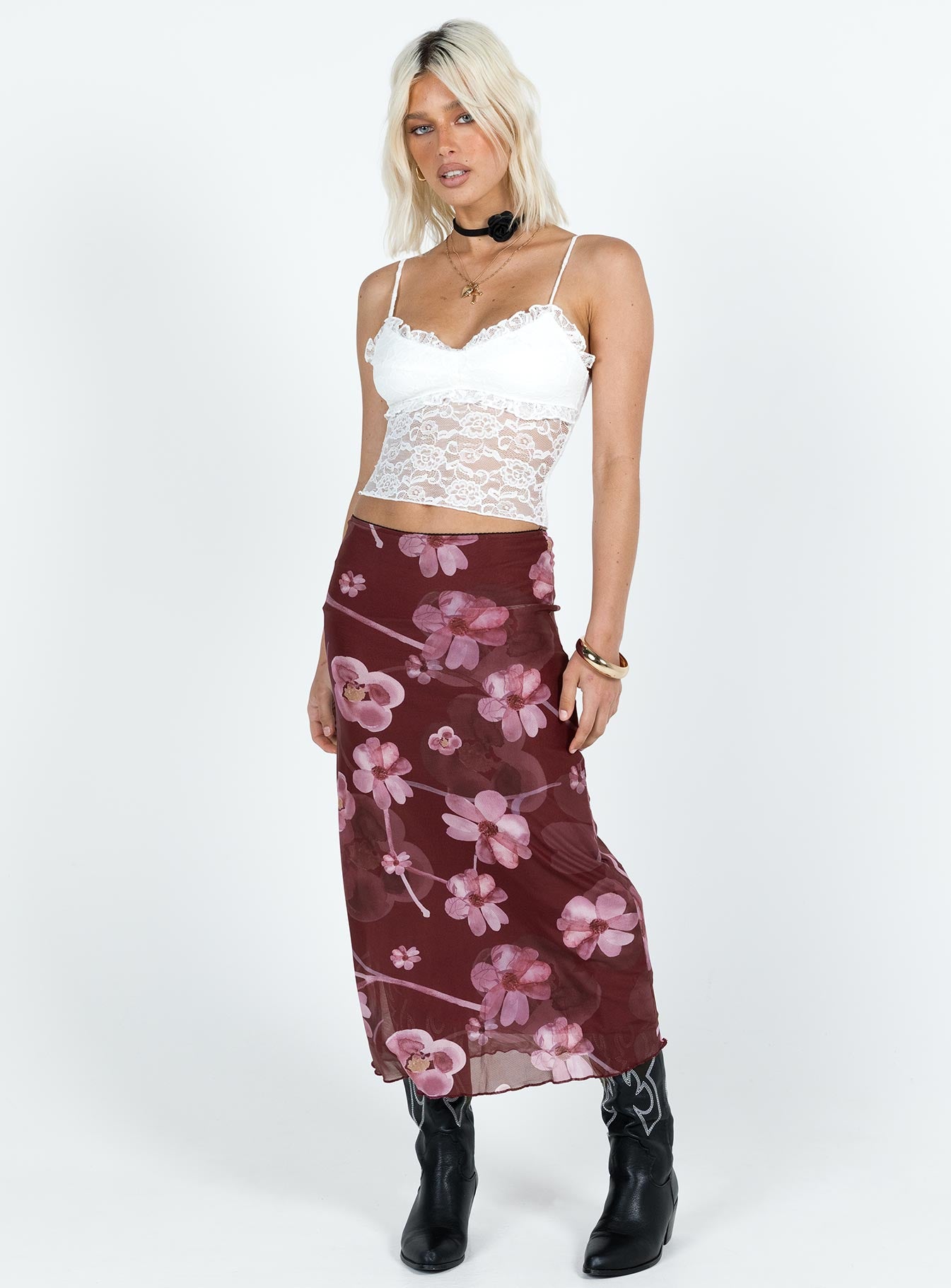 product Lassie Midi Skirt Purple Floral Princess Polly  