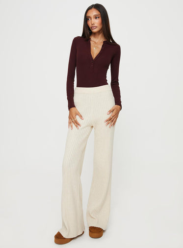 Kandis Long Sleeve Bodysuit Burgundy