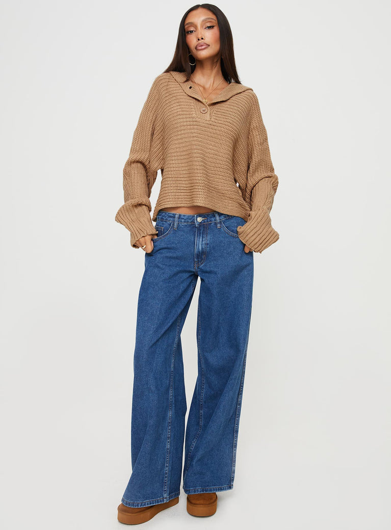 Praiano Button Front Collared Sweater Latte