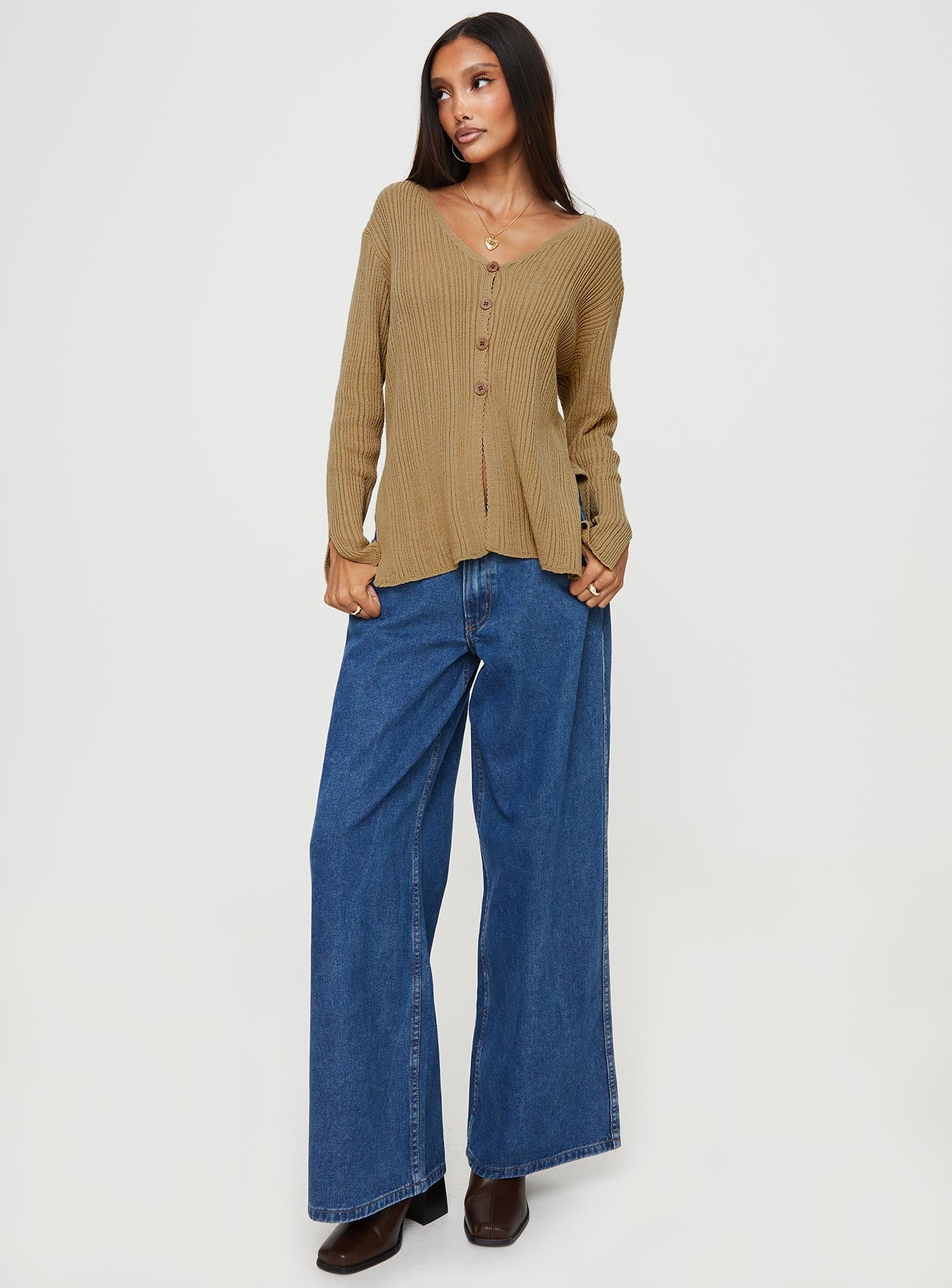 Lexie Knit Cardigan Beige Marle Princess Polly  regular 