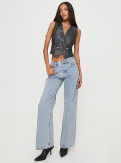 product Princess Polly Sleeveless V-Neck  Zillman Faux Leather Vest Top Charcoal