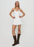 front view of model wearing Princess Polly Missin Frill Mini Dress White Sweetheart Neckline 