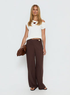 front view of model wearing Princess Polly Pine For You Bead Detail Linen Pant Brown High Rise Pants 