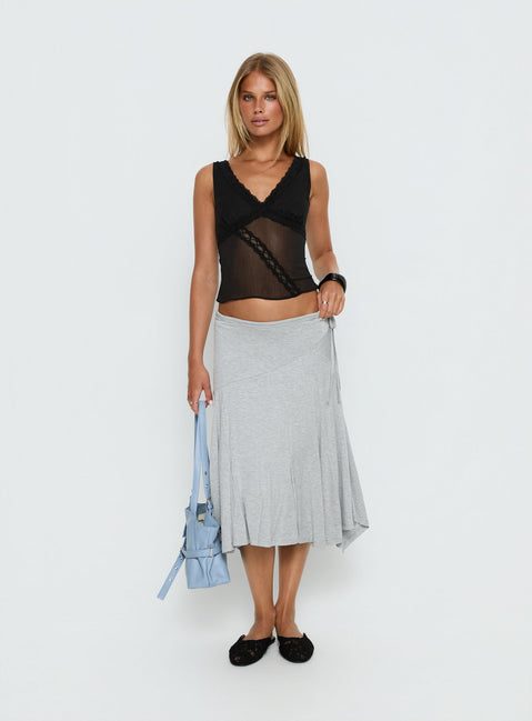 No Place Like Home Lace Trim V-Neck Top Black