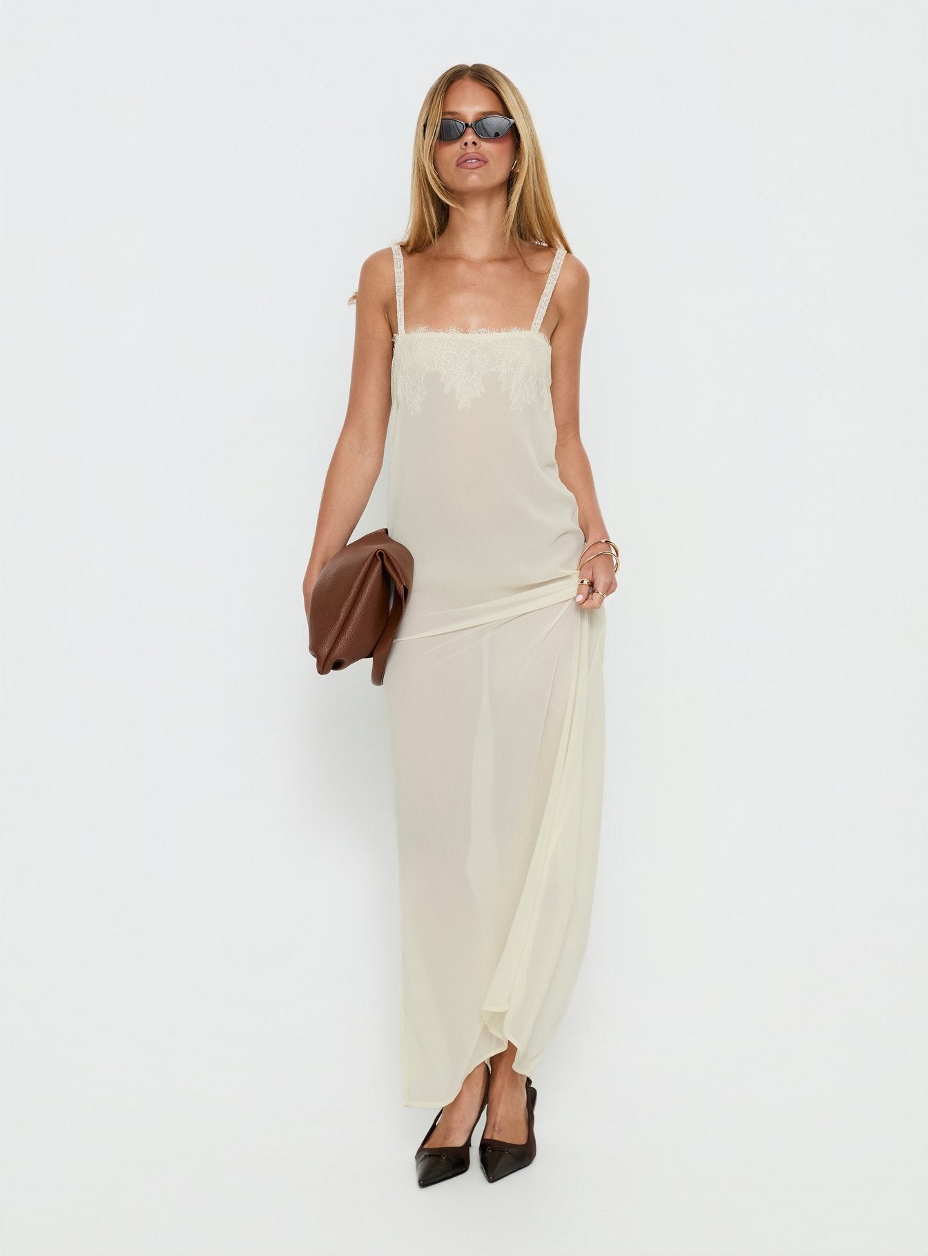 fitted lace wedding dress Glacial Sheer Maxi Dress Butter
