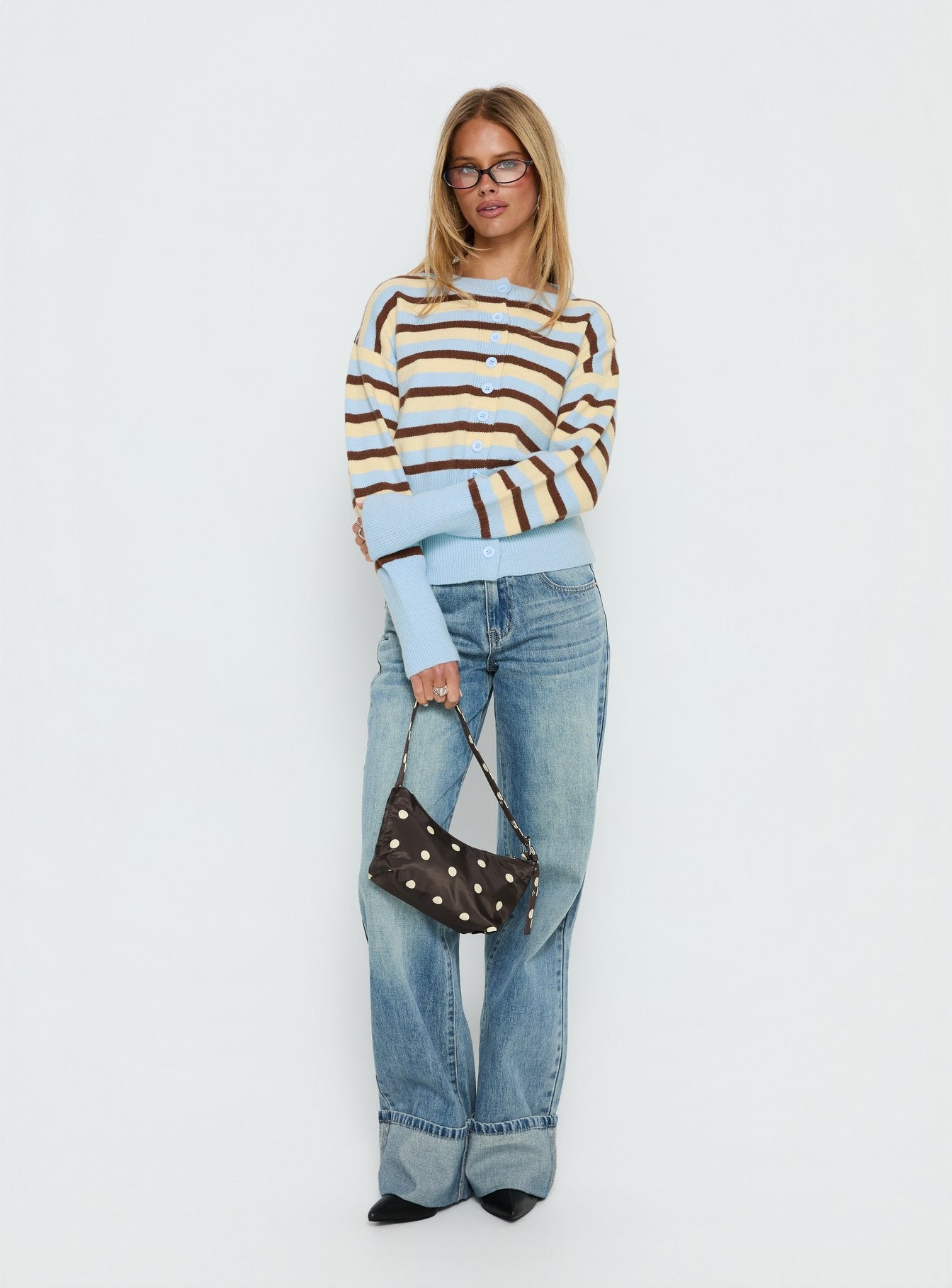 Rhitta Button Down Cardigan Multi Stripe | Princess Polly