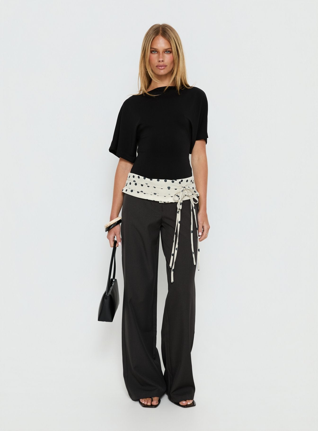 Seneca Wrap Pants Charcoal Polka Dot | Princess Polly