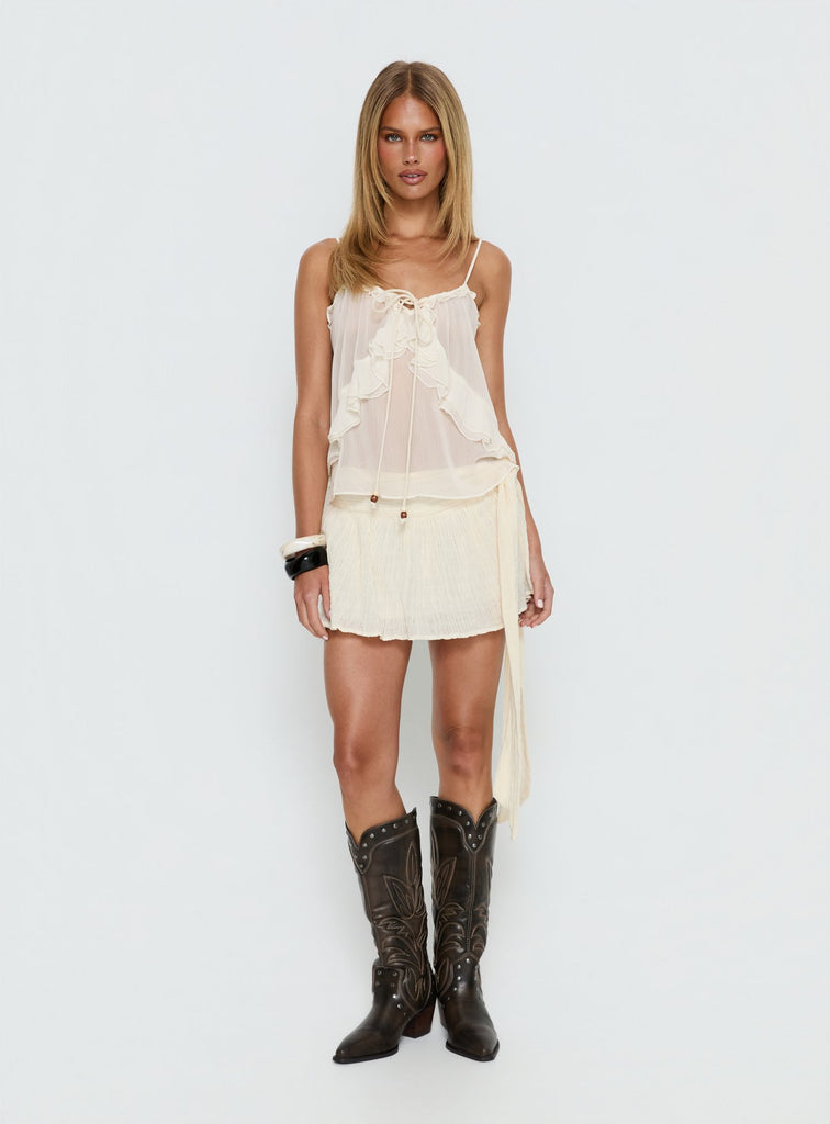 Skinny Dipping Ruffle Sheer Top Cream | Princess Polly