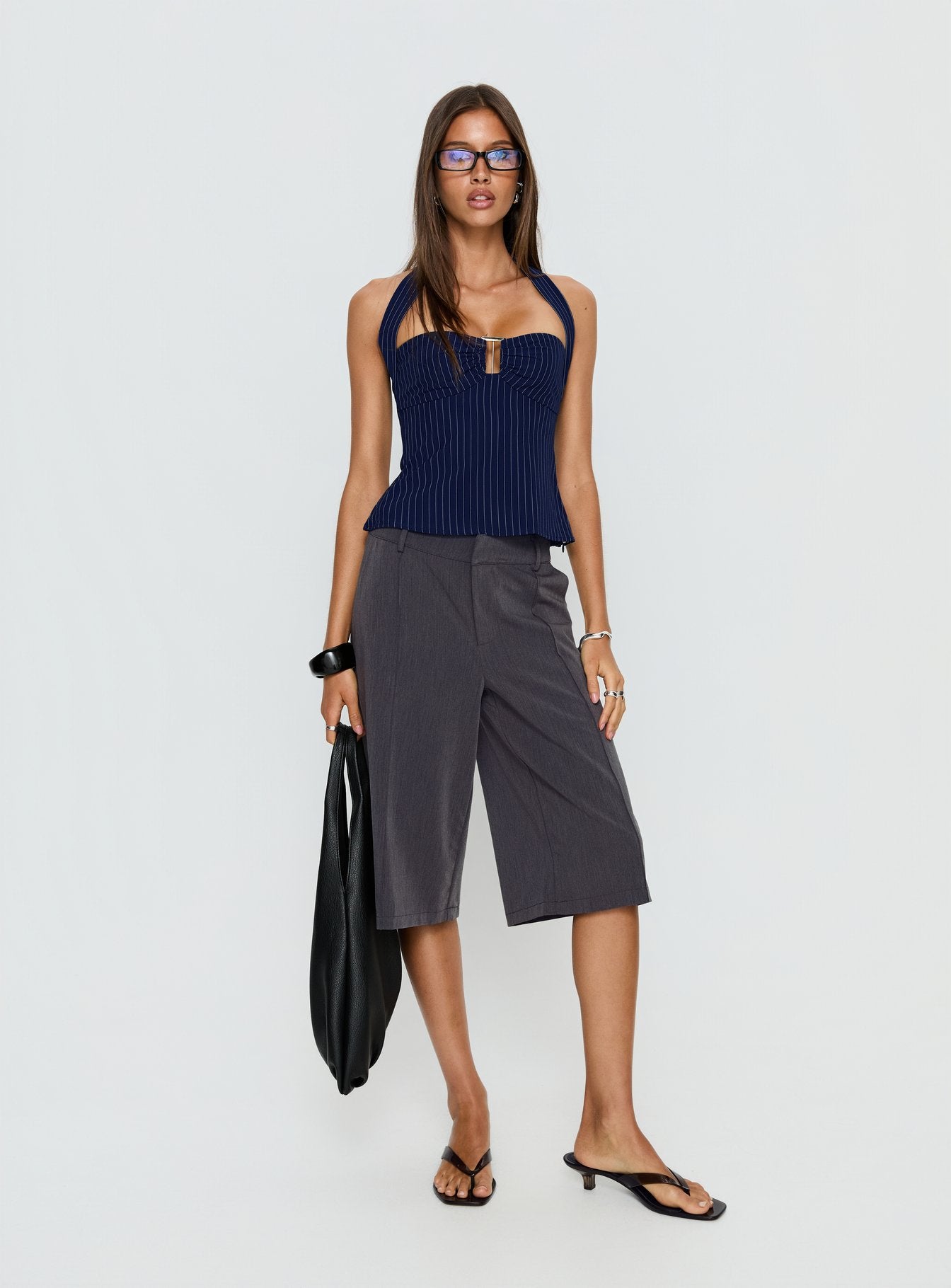 Isabetta Halter Top Navy Pinstripe | Princess Polly