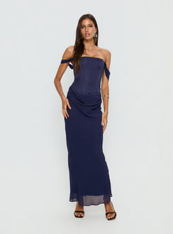 Joslyne Off Shoulder Corset Maxi Dress Navy