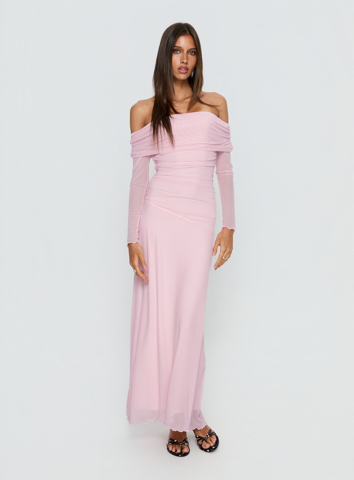Emorissa Off Shoulder Long Sleeve Maxi Dress | Soft Pink | Womens | Princess Polly Emorissa Off Shoulder Long Sleeve Maxi Dress | Soft Pink | Womens | Princess Polly