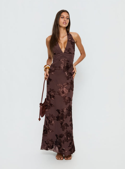 Rousseau Halter Maxi Dress Espresso