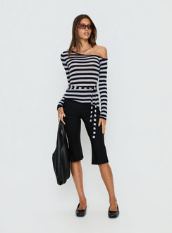 Kastor One Shoulder Long Sleeve Top Navy / Grey Stripe